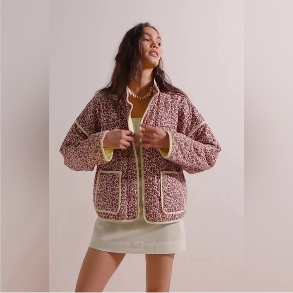 free people maroon floral quilt chloe jacket - Picture 7 of 9